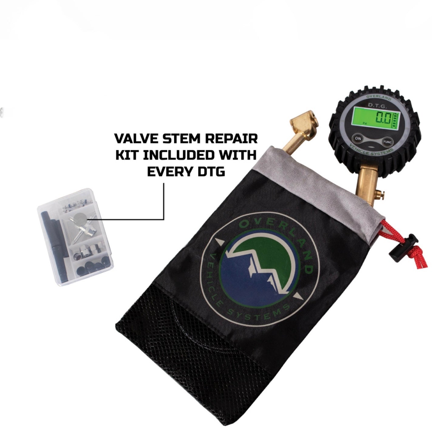 Universal Digital Tire Gauge, Valve Kit & Storage Bag